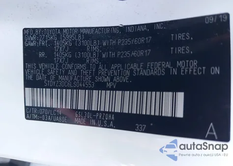 2020 Toyota Sienna Xle Premium из США, поврежденный, VIN 5TDYZ3DC6LS044553